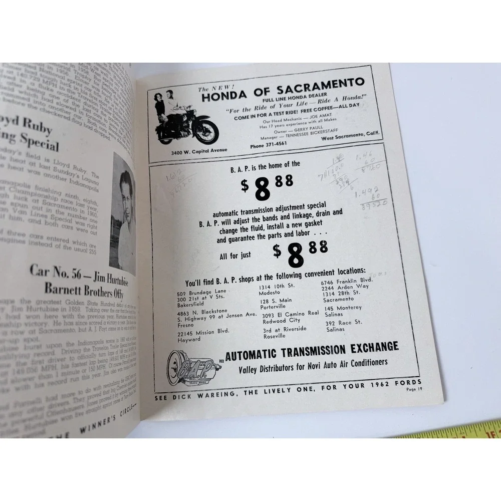 1962 Big Car 100 Mile National Championship Race Program Sacramento 12th Annual